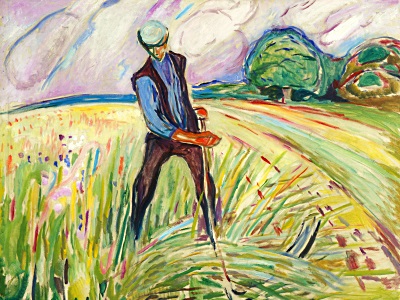 artwork of man with scythe